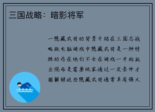 三国战略：暗影将军